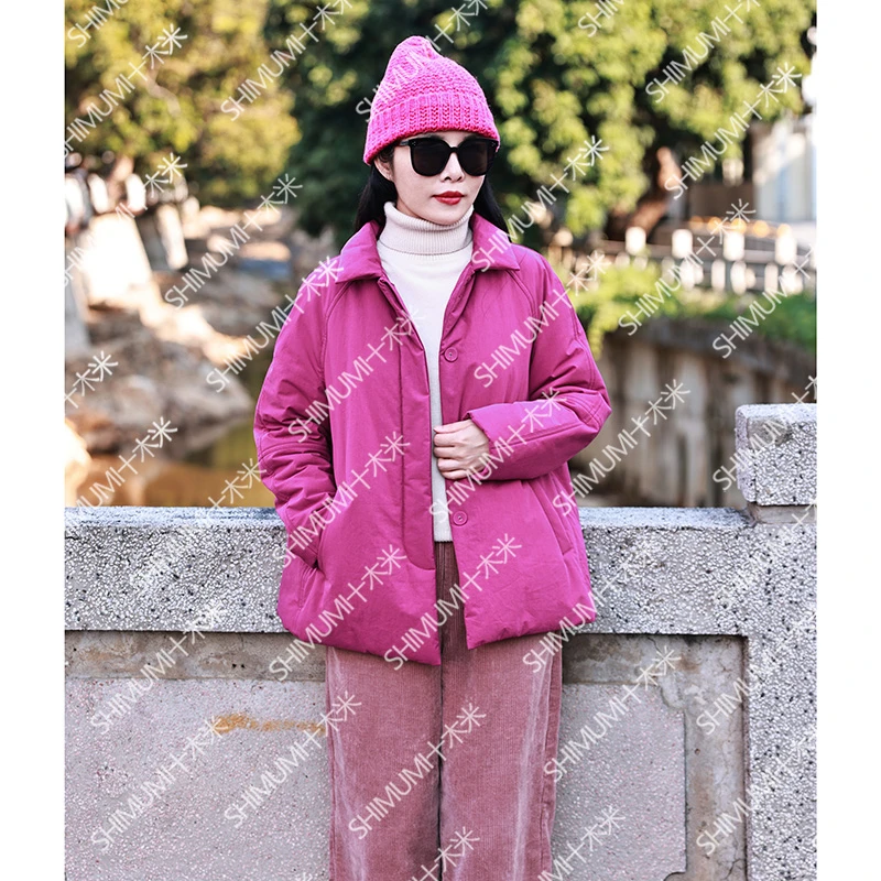 不要上架  暖窗~火龙果色/十木米原创文艺百搭短款棉服女短款棉服