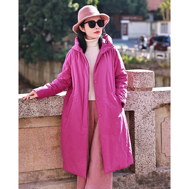赶梦~火龙果色/十木米原创冬季新款文艺百搭连帽棉服冬季棉服外套