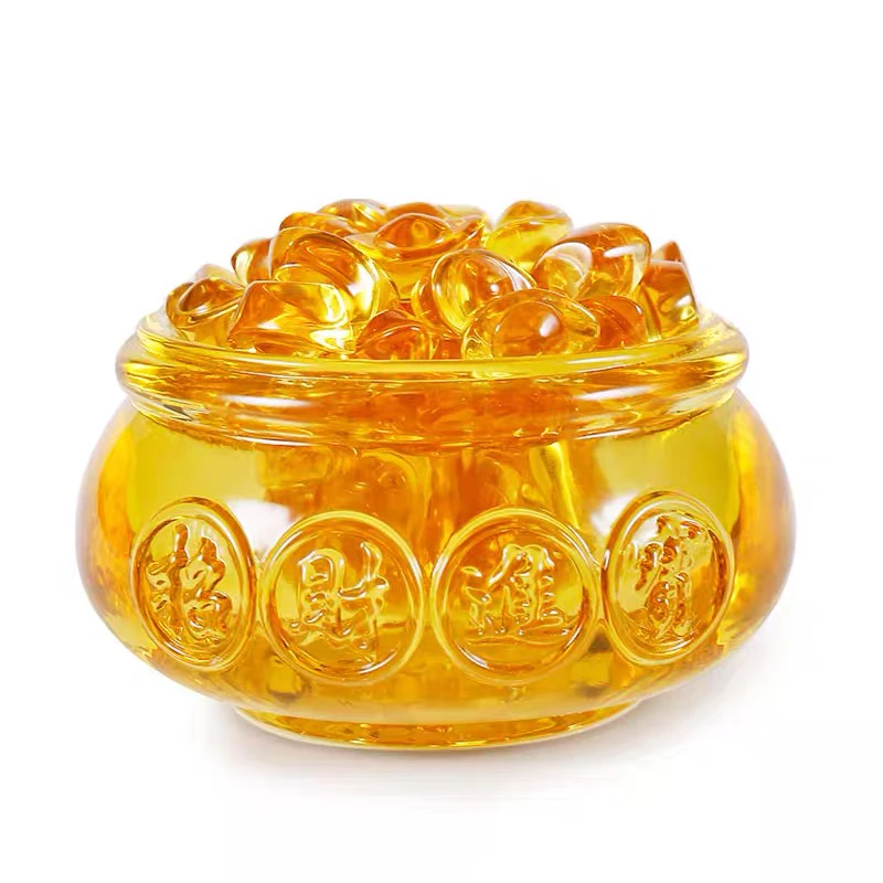 【厂家搬迁促销款】满盆琉璃元宝大号聚宝盆摆件水晶工艺品琉璃黄色