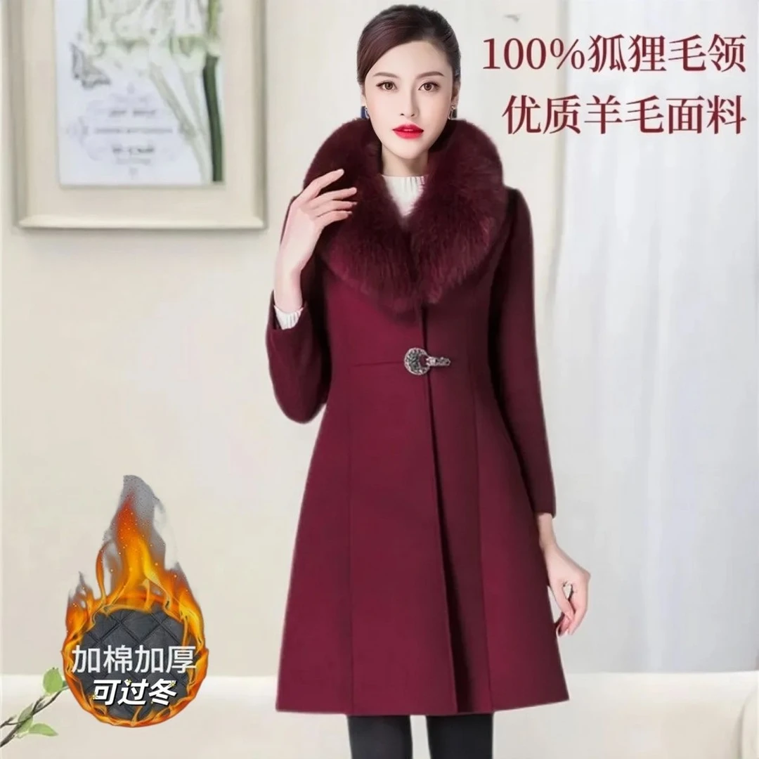 狐狸毛大衣妈妈装显瘦中老年优质羊毛中长款过冬洋气时尚加绒