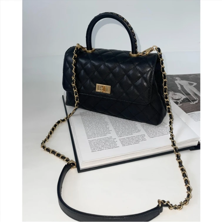 【BWR大白咩】菱形格进口牛皮球纹手提单肩包 D3096