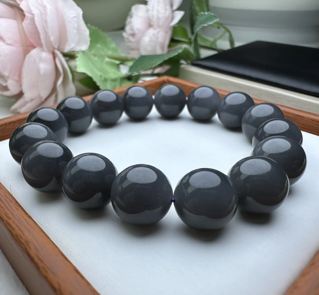 高品质卡12浓烟紫冰底油润和田玉手链手串女士冰透单圈时尚款