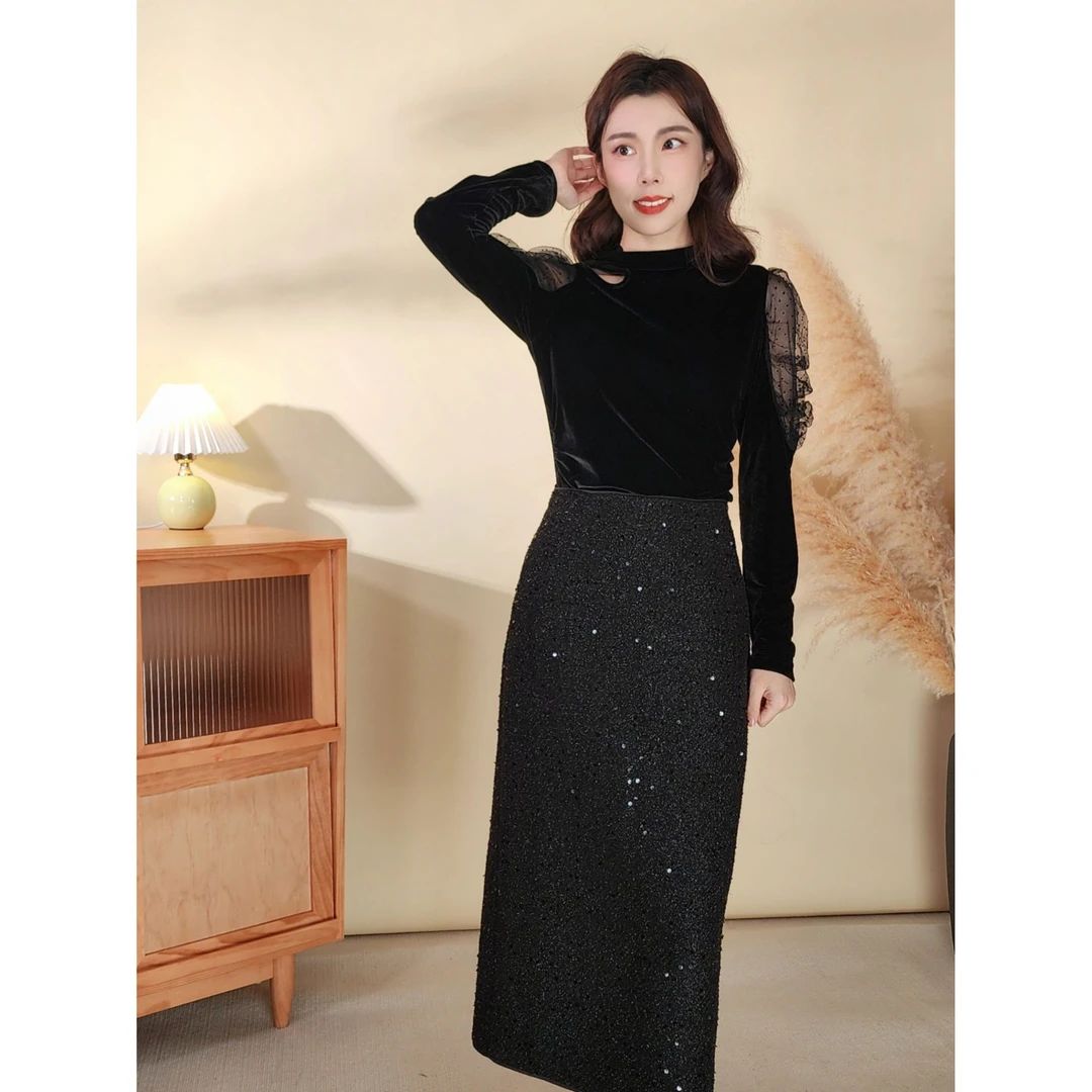 丝绒拼接蕾丝 小衫 32