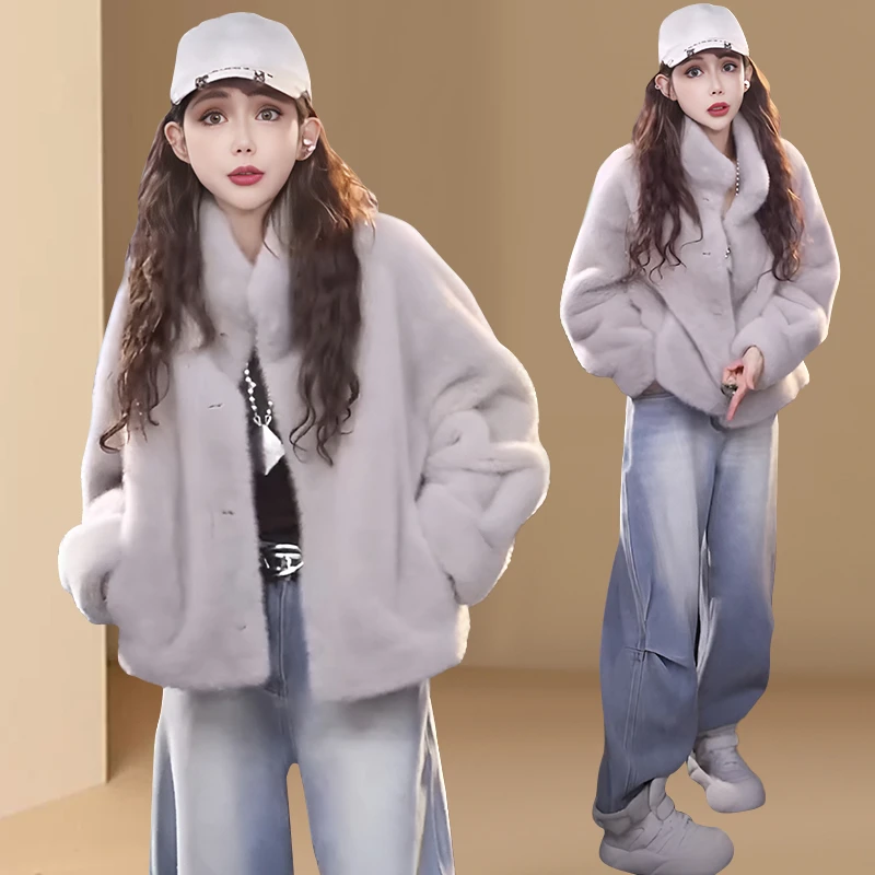 2024秋冬新款爆款洋气小个子皮毛一体立领加厚保暖百搭毛毛外套女