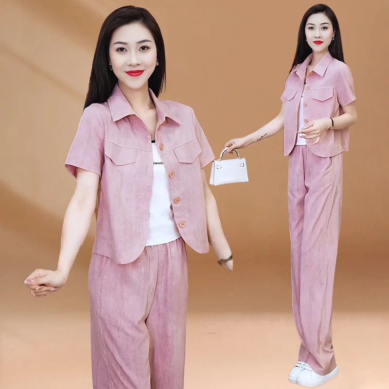 夏季小香风套装女2025新款轻熟御姐范高级感宽松直筒阔腿裤两件套