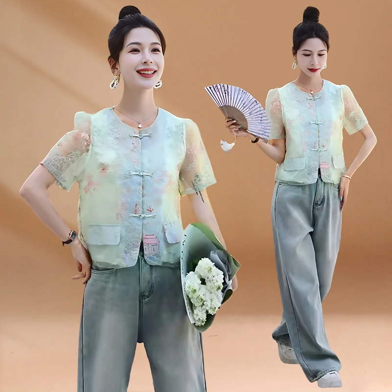 新中式国风防晒衣外套女2025夏季新款时尚小个子短款盘扣刺绣上衣