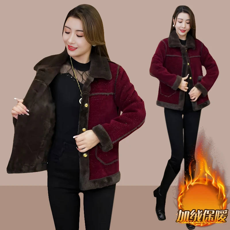 加绒加厚大码外套女2025冬季新款洋气质小个子短款保暖时尚大衣潮