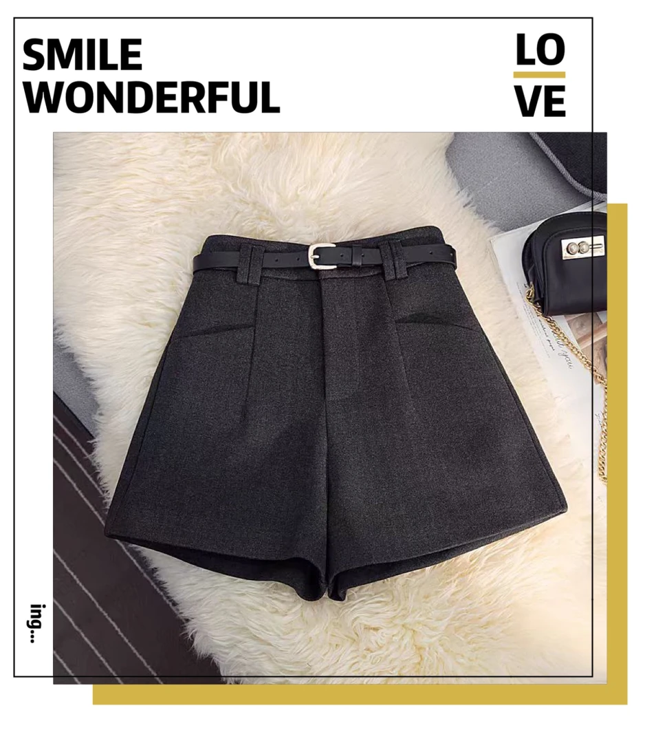 【短裤-5552】秋冬加厚新款短裤2024年女款百搭显瘦减龄腰带