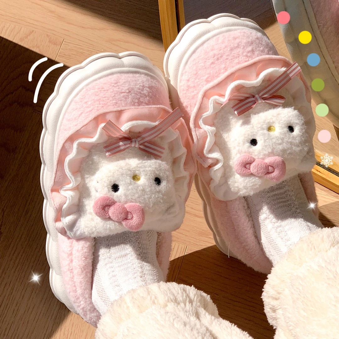 凯蒂猫棉拖鞋女冬季2024新款包跟外穿毛毛保暖月子棉鞋女冬加绒