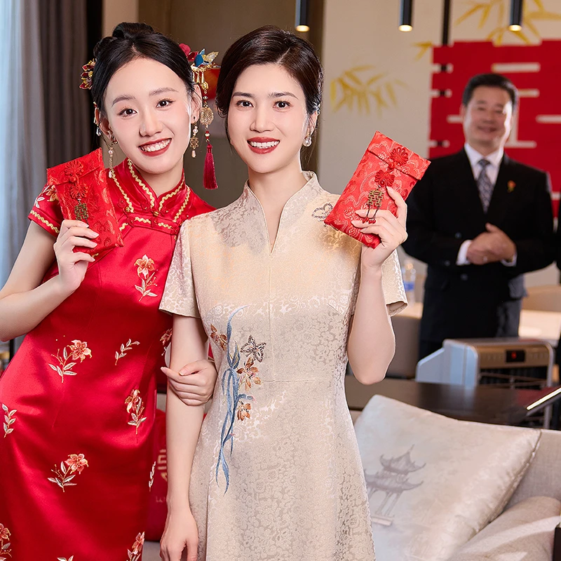 蕾蒂若中国风高端礼服改良旗袍醋酸喜婆婆妈妈装2025新款爆款1090