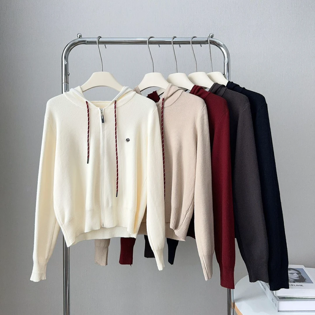 露家连帽针织开衫