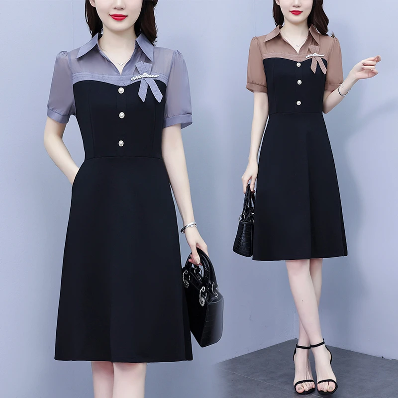 大码高端衬衫连衣裙女装2025夏装新款拼接时尚气质显瘦减龄裙子