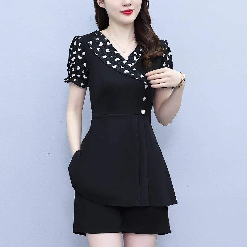 洋气短袖显瘦套装大码夏季黑色减龄修身裙子高级感气质套装高端