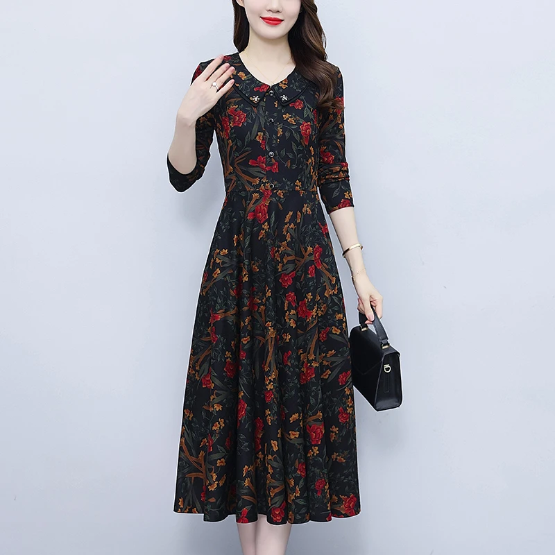 高级感时尚长袖打底连衣裙2024新款秋季气质名媛显瘦高档碎花裙子