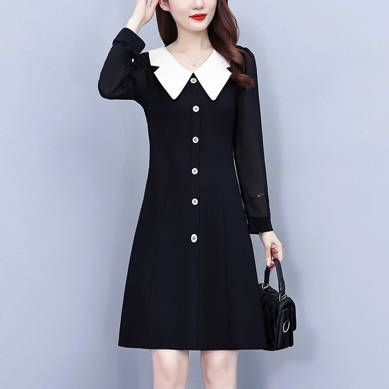洋气娃娃领显瘦遮肉时尚大码女装连衣裙2024秋季长袖简约A字裙子