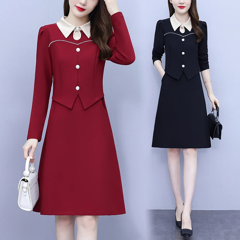 高端显瘦法式连衣裙女款爆款2024新款大码韩版拼接镂空修身A字裙