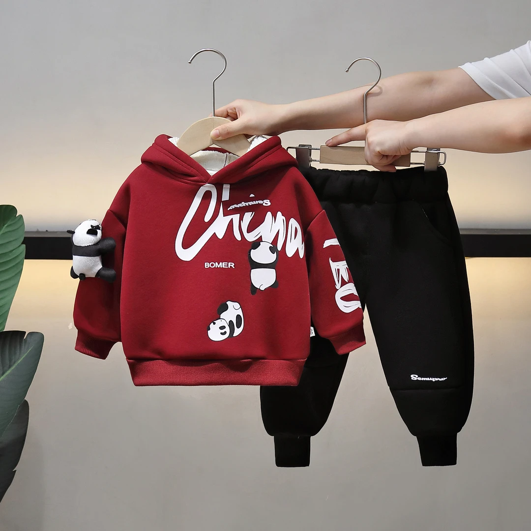 男童冬装加绒卫衣卡通套装新款男宝宝洋气加厚衣服儿童冬季两件套