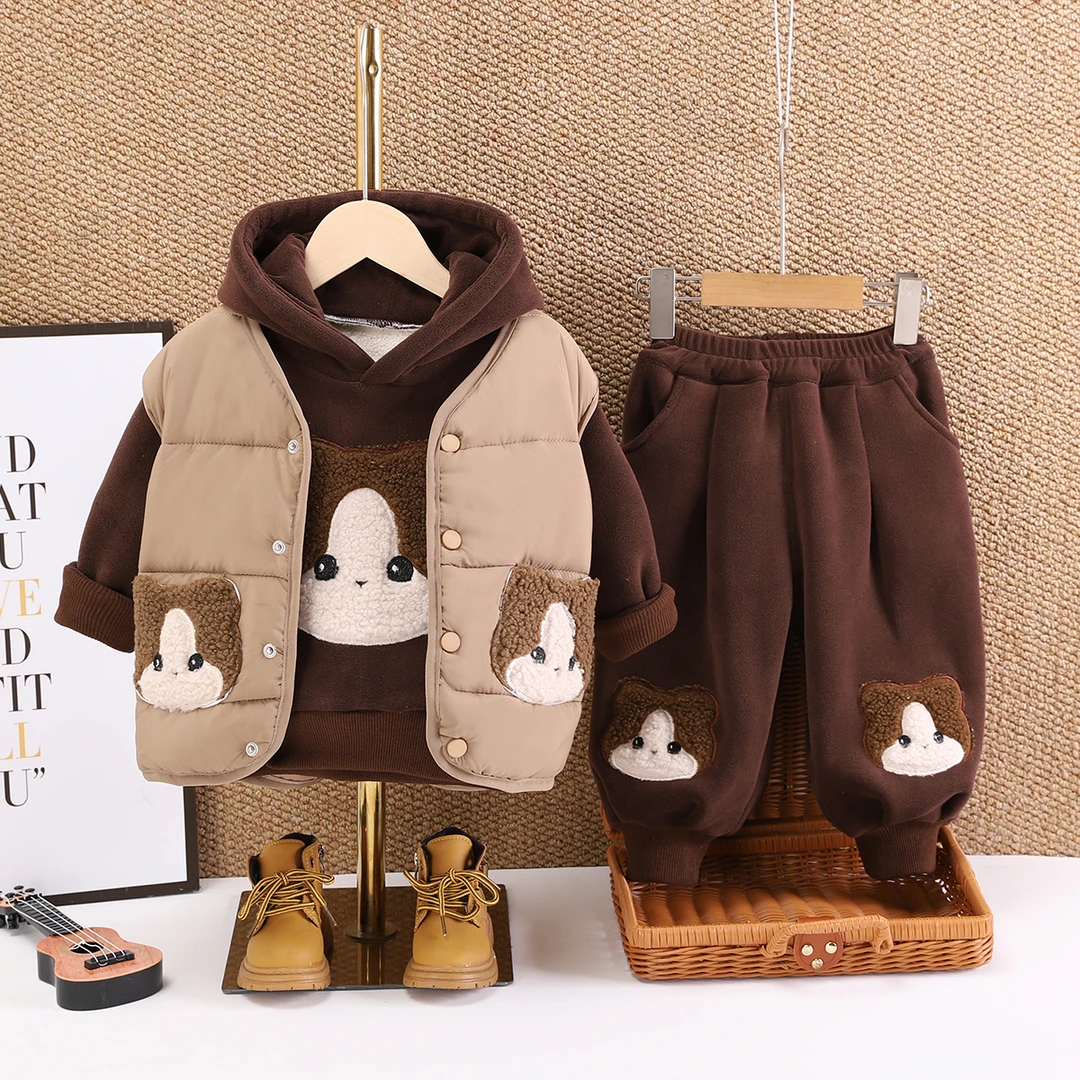 男童秋冬季加厚马甲三件套洋气婴儿童男宝宝加绒冬装套装1-5岁潮3