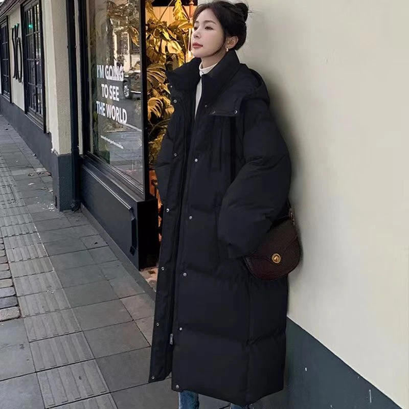 女中长款过膝2023新款羽绒棉服加厚韩版宽松连帽冬季百搭外