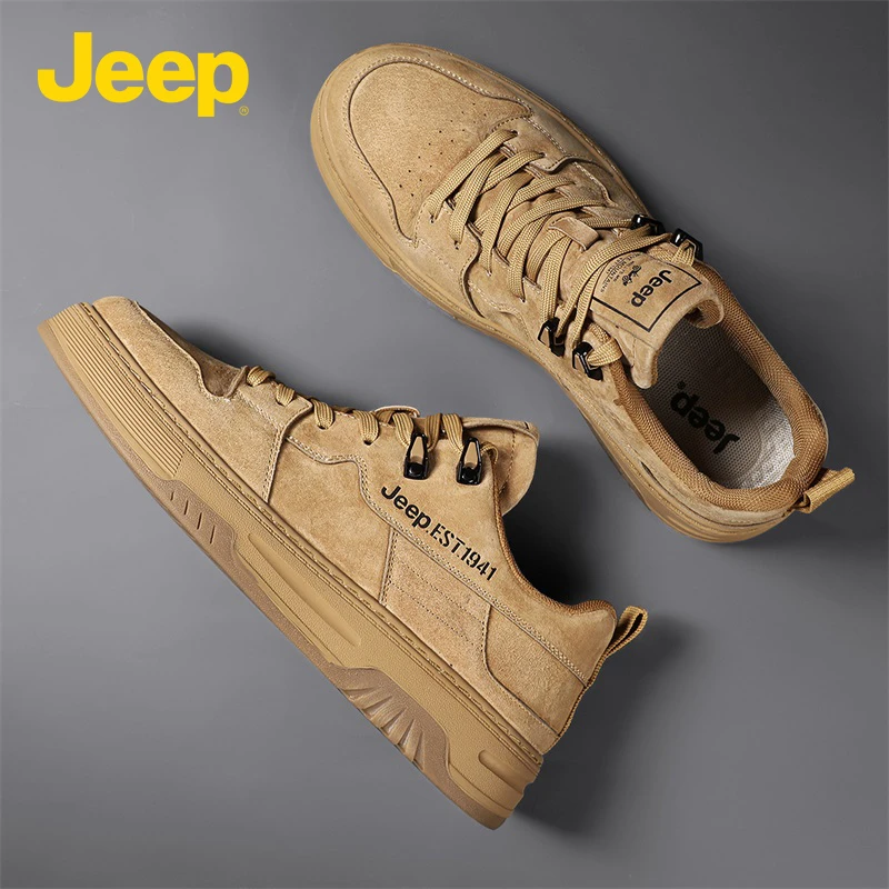 jeep吉普男鞋2025新款冬季潮流百搭厚底运动板鞋男士真皮休闲鞋子