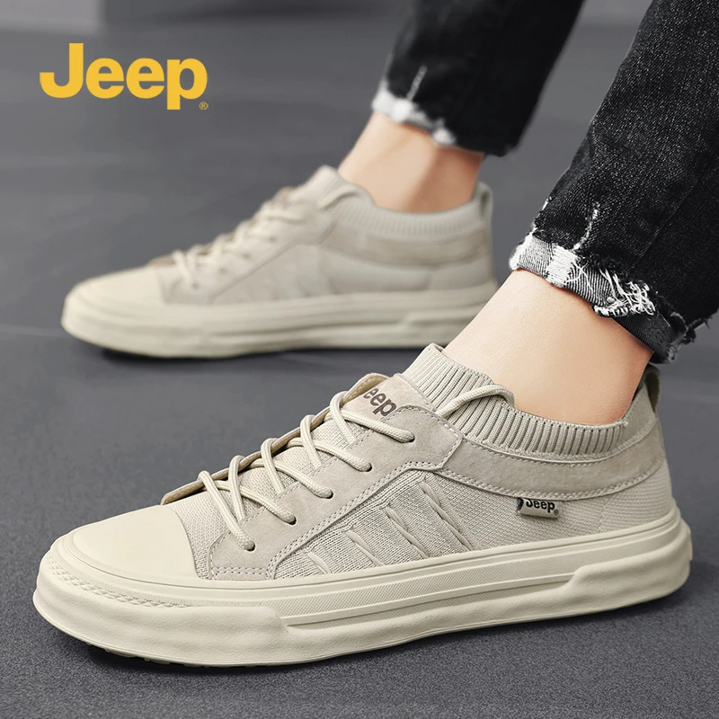 jeep吉普板鞋男鞋2024新款春季潮牌休闲高端豆豆鞋子男款帆布潮鞋