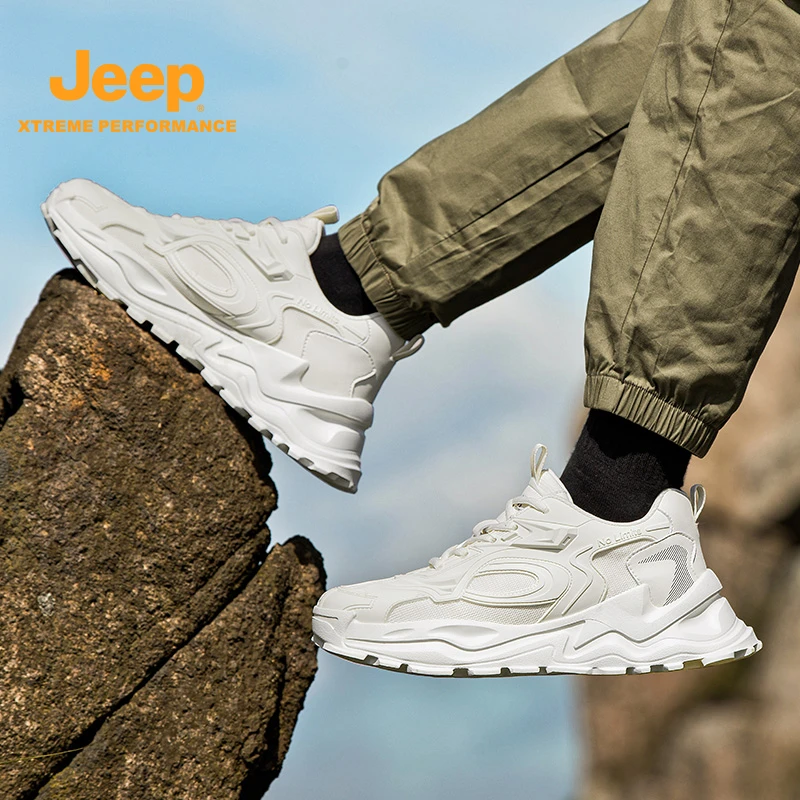 jeep男鞋登山鞋防滑耐磨徒步鞋透气网面休闲运动鞋柔软厚底旅游鞋