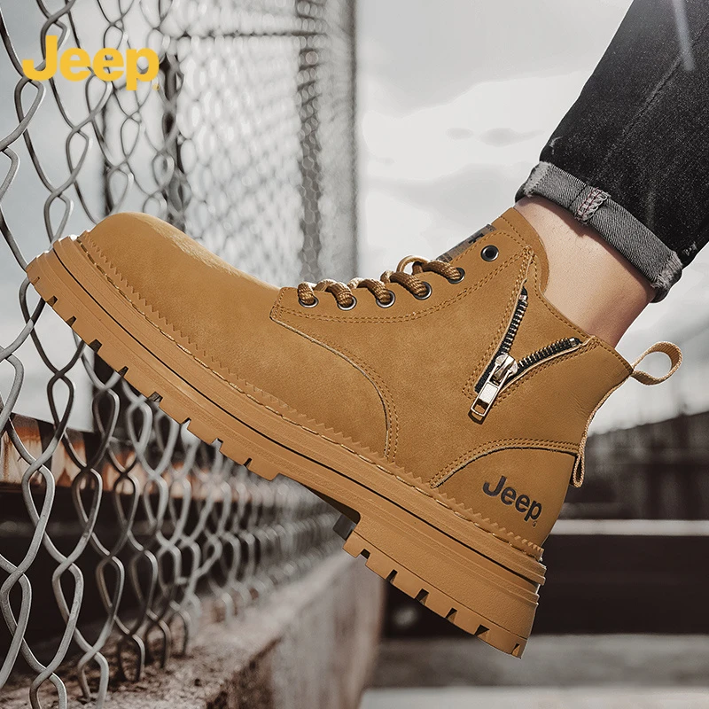 Jeep男鞋马丁靴高帮2025新款冬季英伦风工装大黄沙漠男士潮鞋厚底
