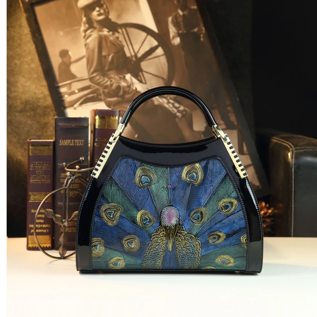 （底30高23厚14CM）复古百搭新款女包女士包轻奢手提包包053孔雀兰