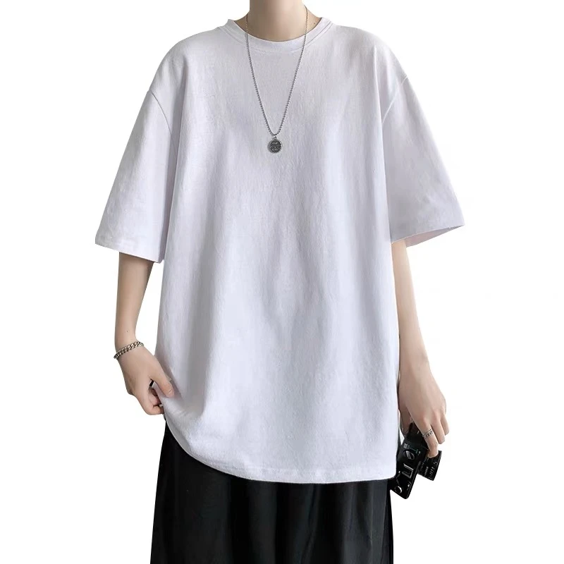 t恤夏季男士ins纯色纯色百搭百搭纯棉港风圆领韩版百搭半袖宽松