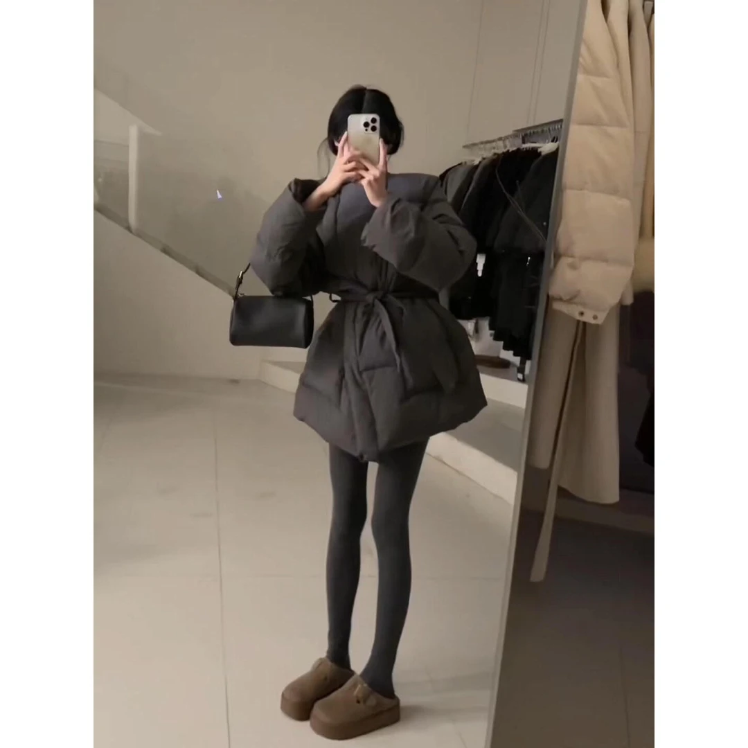 韩系高级感绑带收腰棉服女冬季新款加绒保暖棉衣设计感超好看外套
