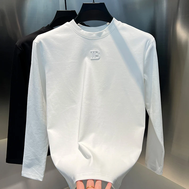 2024秋冬新款男士短袖高弹力纯色净版长袖打底高品质百搭上衣男装