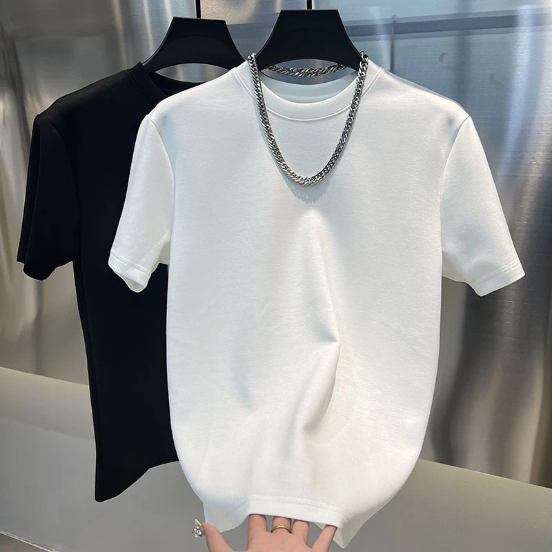 2025春秋冬男士打底半袖圆领时尚简约休闲纯色上衣百搭潮流男装