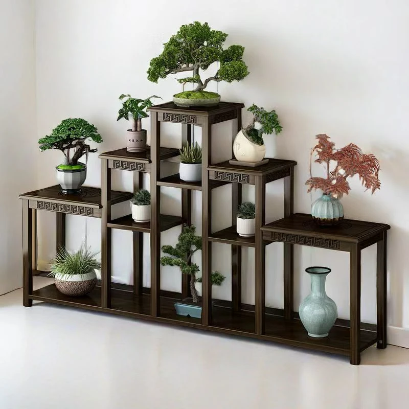 阳台楠竹落地花架室内家用中式客厅多层阳台置物架客厅大气花架子