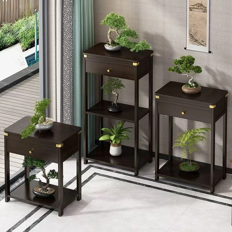 新中式花架阳台置物架室内客厅非实木花盆架落地式花台多层绿植架