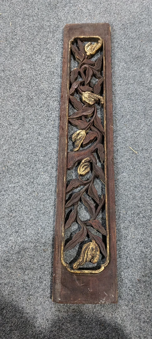 传统手工雕花板，明清时期，老鎏金，佛手寓意“多福”！长64宽11公分。