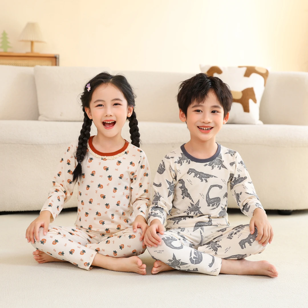儿童秋衣秋裤宝宝秋冬全棉睡衣中大童长袖打底保暖内衣卡通家居服
