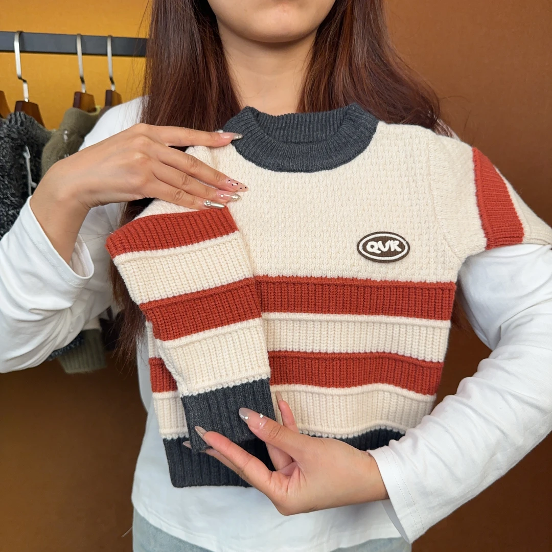 男童冬季条纹毛衣2024新款宝宝秋冬款加厚针织毛线衫儿童冬装衣服