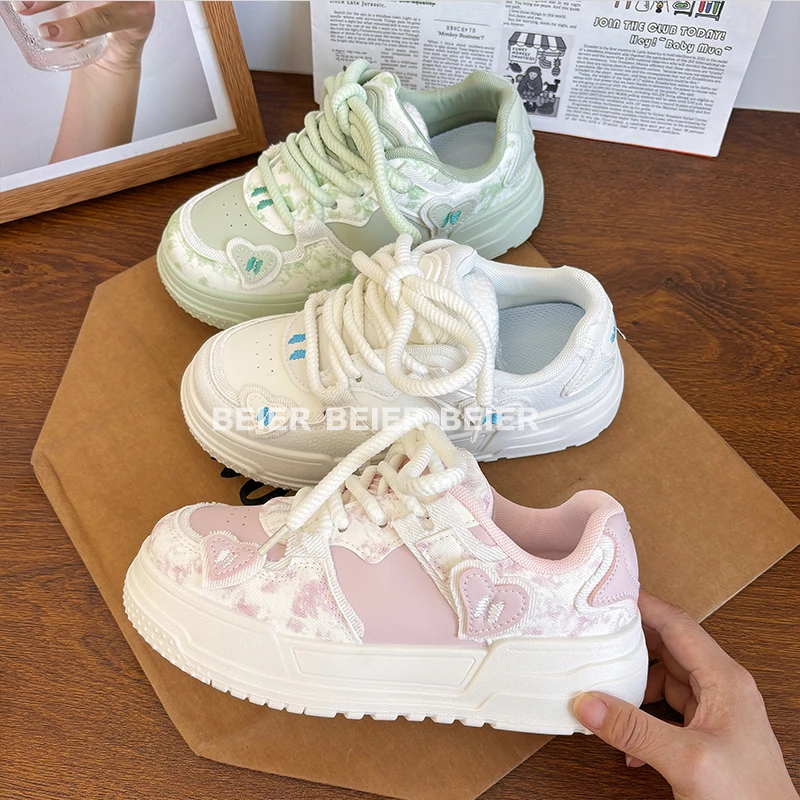 BEIER厚底板鞋女春夏新款小众设计学生百搭潮流复古休闲板鞋2808