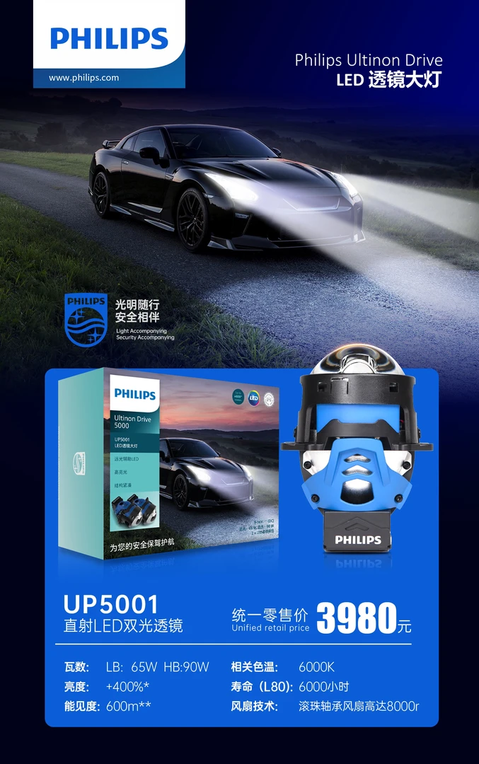 飞利浦UP5001智能LED双光透镜高亮度车灯