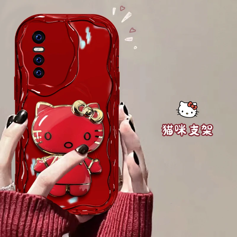 vivo Y73S手机壳奶油纹猫猫支架高颜值透红硅胶防摔可爱女款软壳