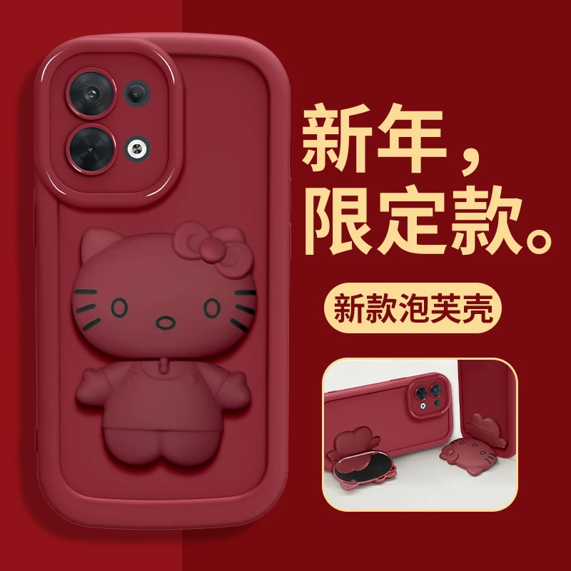 OPPO Reno8Pro手机壳猫猫镜子支架网红泡芙壳硅胶全包防摔女款