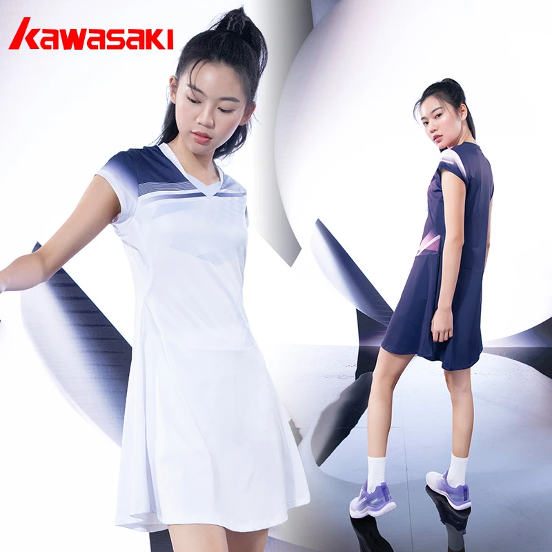 kawasaki/川崎女士羽毛球服跑步网球健身速干连衣裙防走光A2753