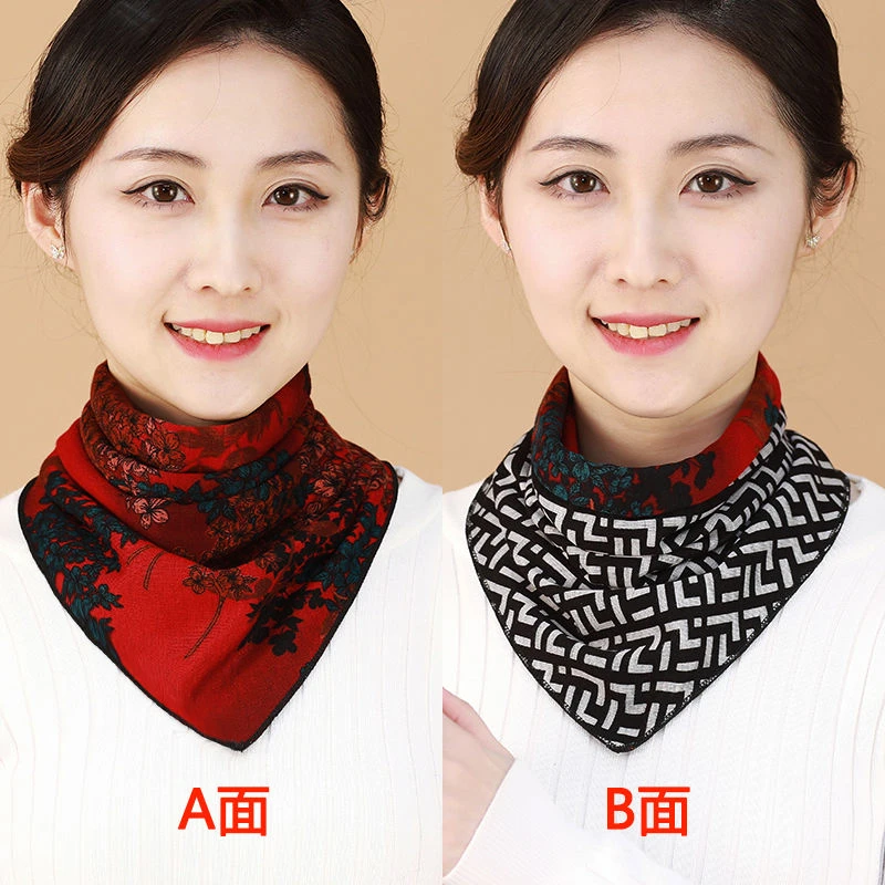 双层双面护颈三角巾围巾冬季围脖气质时尚保暖护颈双排扣三角巾
