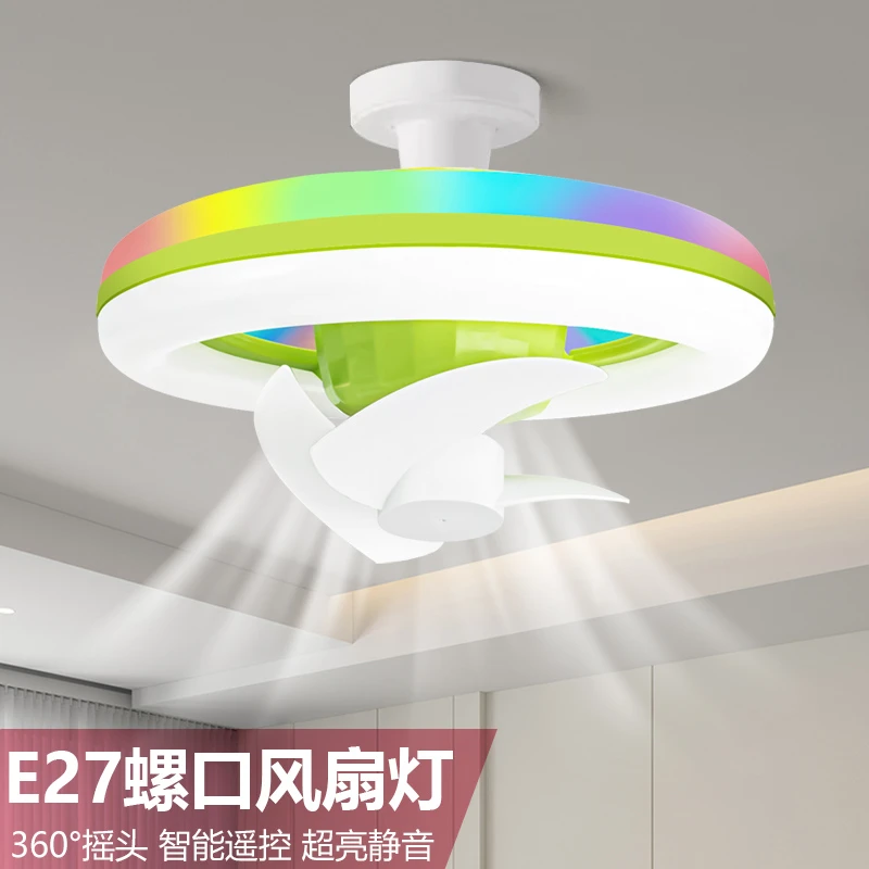 新款高亮大风力e27螺口LED照明灯带遥控房间卧室餐厅水晶风扇灯