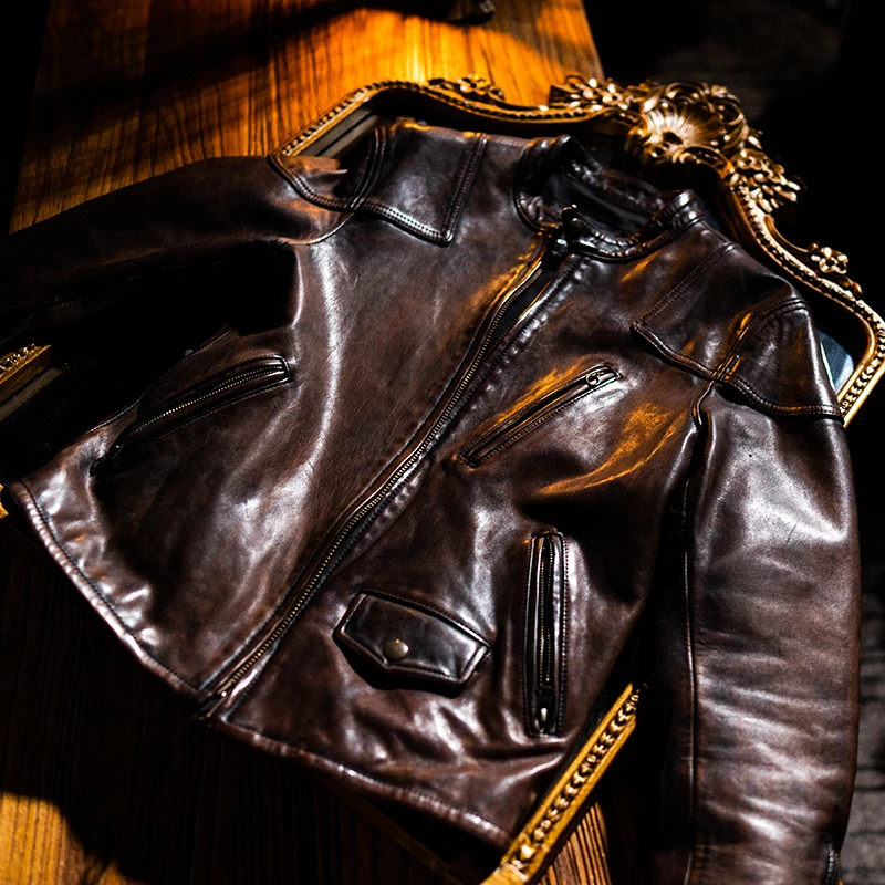 莫臣复古毒液马皮皮衣时尚立领做旧机车服皮夹克男装外套G2204
