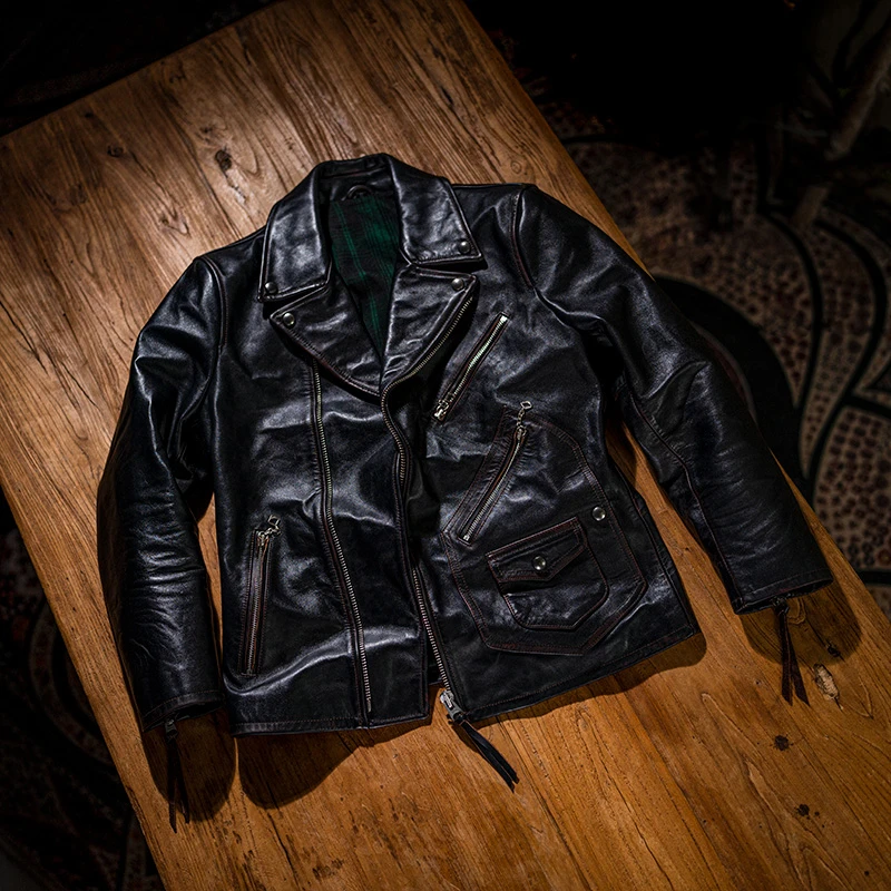 莫臣马皮红茶芯款男士皮衣马皮短款机车皮衣MJ24皮夹克外套