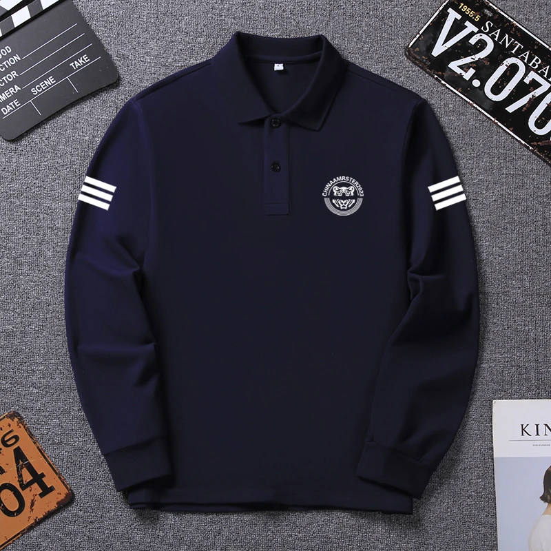 翻领Polo衫男长袖加绒2025秋冬新款虎头三条扛宽松休闲大码男装潮