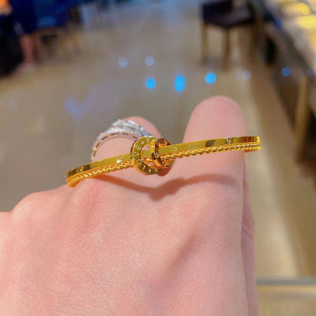 铜合金手镯 黄金色C款双环开口精致高级感手镯精品时尚新品手镯女