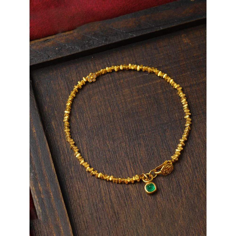 铜合金手链古法黄金色手链巴基斯坦小吊坠镶梅花小复古时尚饰品