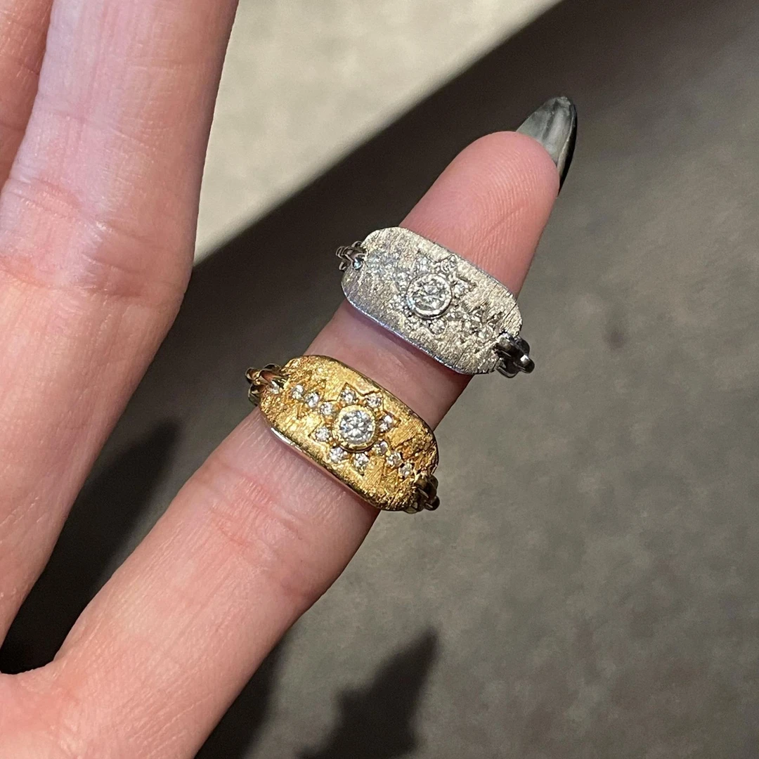 925银戒指 S纯银八芒星守护盾牌拉丝尾戒中古风Vintage精致轻奢叠